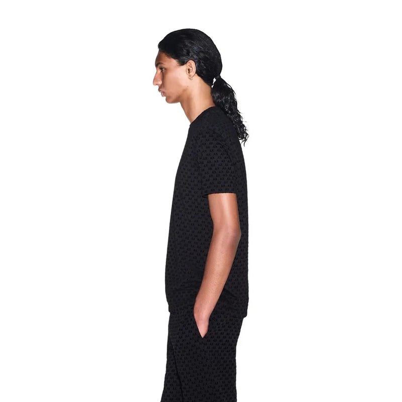 Armani exchange T-shirt noir en coton pour homme, manches courtes et motif texturé discret à répétition