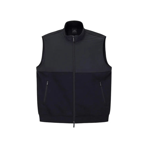 Armani Exchange Sweat-shirt zippé en coton noir pour homme, avec un design bicolore présentant des panneaux supérieurs plus clairs et des panneaux inférieurs plus foncés.