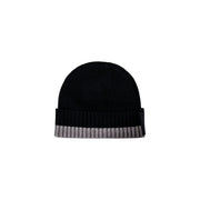 Armani Exchange men black and grey ribbed knit beanie cap with folded cuff featuring alternating stripes