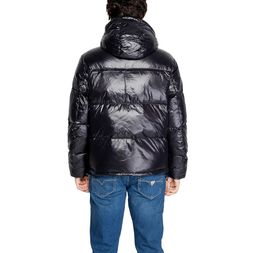 Armani Exchange Veste longue noire à capuche pour homme, avec extérieur en polyamide matelassé brillant et capuche intégrée