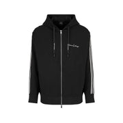 Armani Exchange Sweat à capuche noir zippé pour homme avec rayures blanches sur les manches et logo discret brodé sur la poitrine