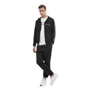 Armani Exchange Sweat à capuche noir zippé pour homme, en mélange de coton, avec rayures blanches sur les manches et logo discret sur la poitrine.