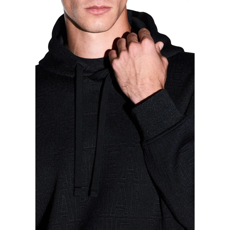 Armani Exchange Sweat à capuche noir pour homme en polyester avec un motif texturé discret et des cordons de serrage assortis.