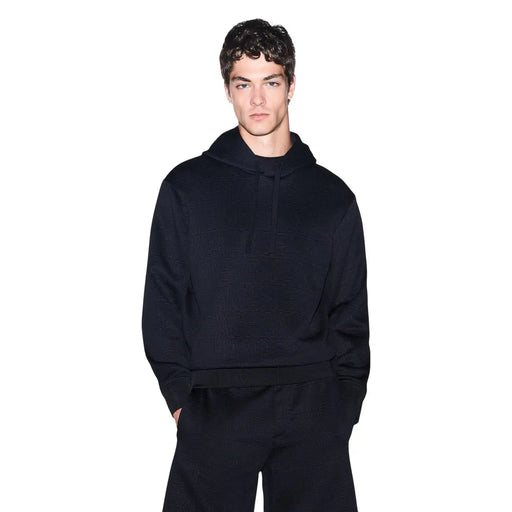Armani Exchange Sweat à capuche noir pour homme en polyester, avec capuche à cordon de serrage et en maille côtelée texturée
