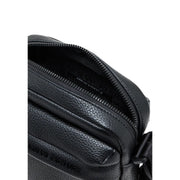 Armani Exchange Sac bandoulière homme en cuir noir avec poches zippées et logo embossé en cuir texturé