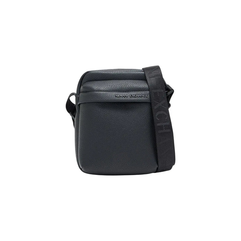 Armani Exchange Sac bandoulière homme en cuir noir texturé avec poches zippées et bandoulière logo assortie, largeur 16 cm