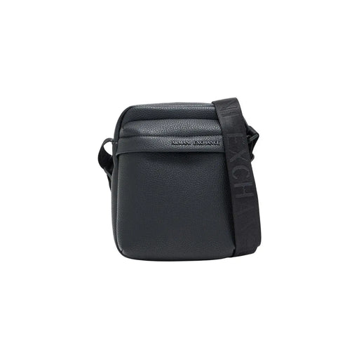 Armani Exchange Sac bandoulière homme en cuir noir texturé avec poches zippées et bandoulière logo assortie, largeur 16 cm