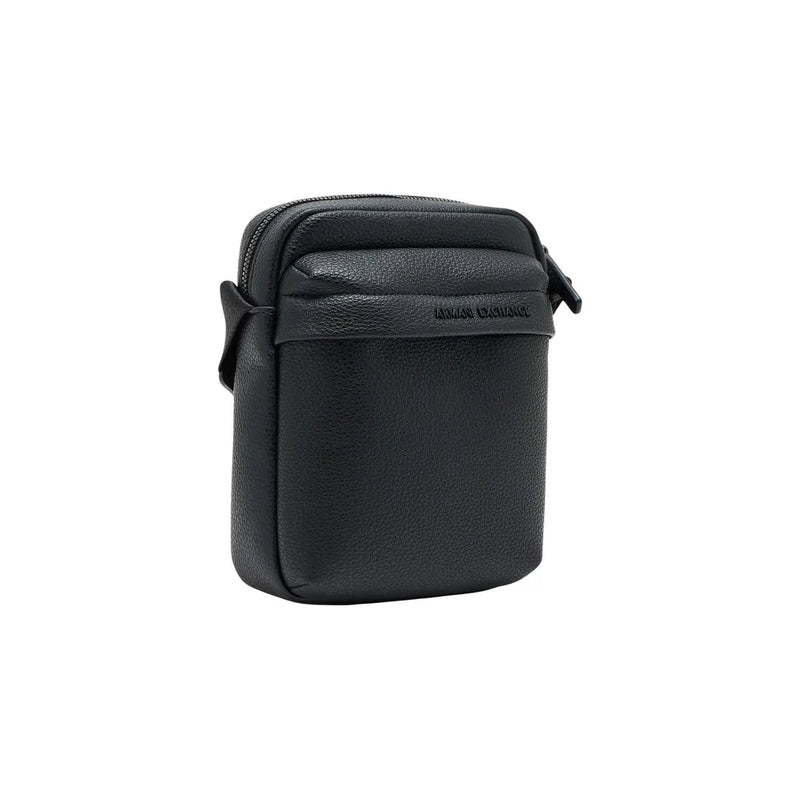 Armani Exchange Sac bandoulière homme en cuir noir texturé avec poches zippées et logo discret en relief sur la bandoulière avant