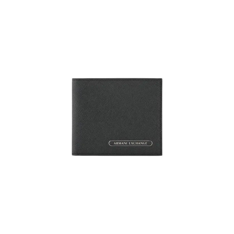 Black textured leather bi-fold wallet with interior pockets from Armani Exchange Men collection