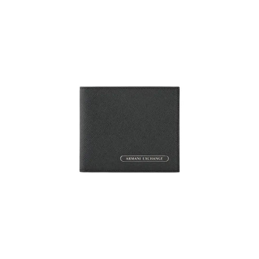 Black textured leather bi-fold wallet with interior pockets from Armani Exchange Men collection