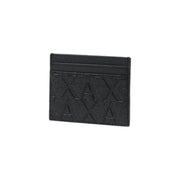 Armani Exchange men black leather card holder with embossed axa logo pattern and sleek design