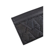 Armani Exchange men black leather card holder with embossed geometric logo design on front side