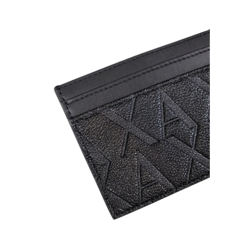 Armani Exchange men black leather card holder with embossed geometric logo design on front side