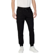 Armani Exchange men black plain laced jogger pants with drawstring waistband and ribbed cuffs