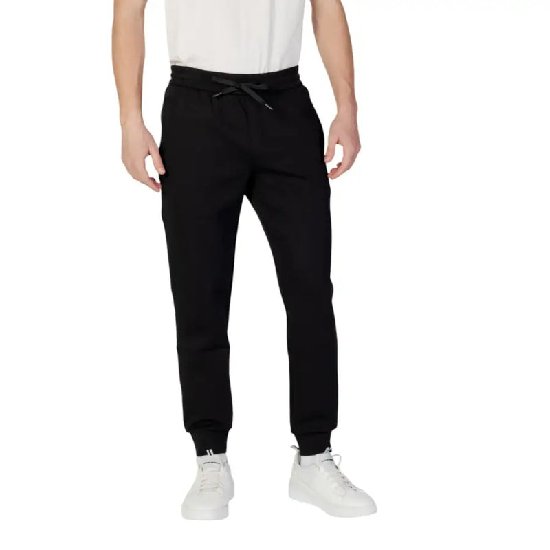 Armani Exchange men black plain laced jogger pants with drawstring waistband and ribbed cuffs