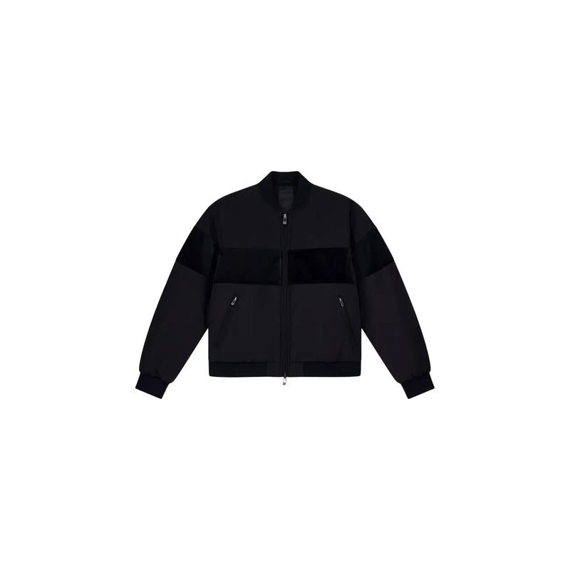 Armani Exchange Blouson aviateur noir pour homme en polyester avec empiècements noirs mats aux épaules et à la poitrine et fermeture éclair intégrale