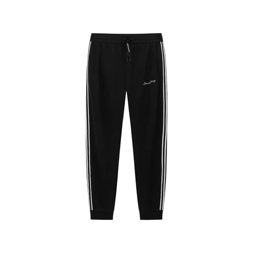 Armani Exchange Pantalon noir pour homme en polyester mélangé, avec bandes latérales blanches et logo brodé sur la cuisse