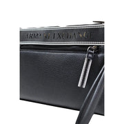 Armani Exchange Sac à main homme noir en polyester 30x20x4 cm avec pochette en cuir texturé et tirette de fermeture éclair à rayures blanches