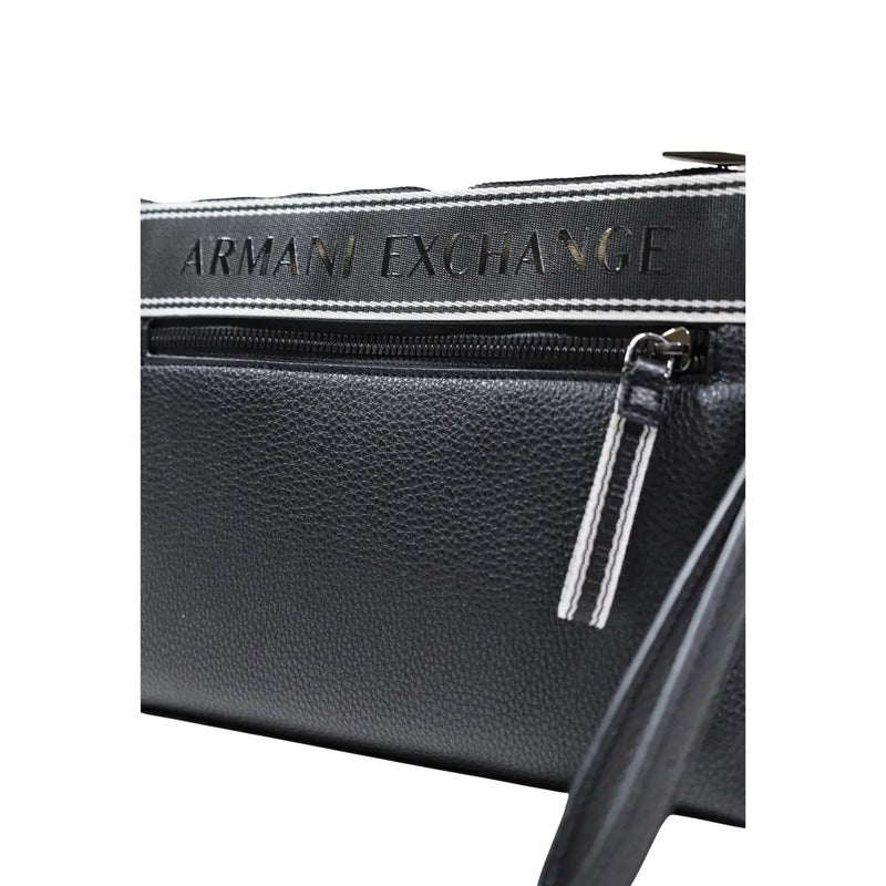 Armani Exchange Sac à main homme noir en polyester 30x20x4 cm avec pochette en cuir texturé et tirette de fermeture éclair à rayures blanches