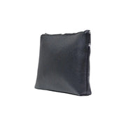Armani Exchange Sac à main pour homme en polyester noir, avec une pochette en cuir texturé noir sur le devant et une fermeture éclair argentée.