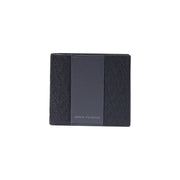 Armani Exchange men black polyester wallet with textured pattern and smooth leather panel 11 x 9 cm
