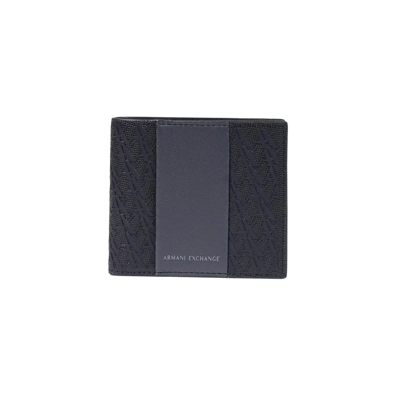 Armani Exchange men black polyester wallet with textured pattern and smooth leather panel 11 x 9 cm