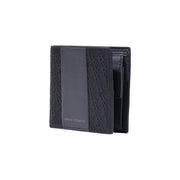 Armani Exchange men black polyester wallet with textured pattern and smooth leather panel 11 x 9 cm