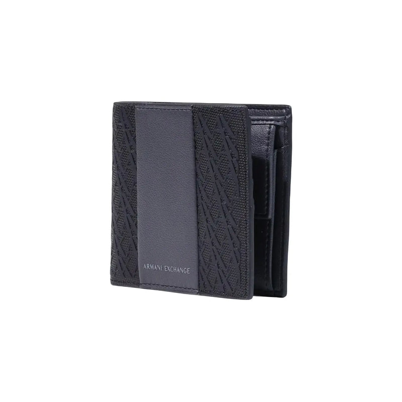 Armani Exchange men black polyester wallet with textured pattern and smooth leather panel 11 x 9 cm