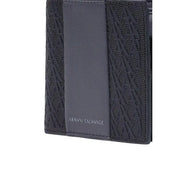 Dark gray Armani Exchange men black polyester wallet with textured pattern and smooth leather panel measuring 11 x 9 cm