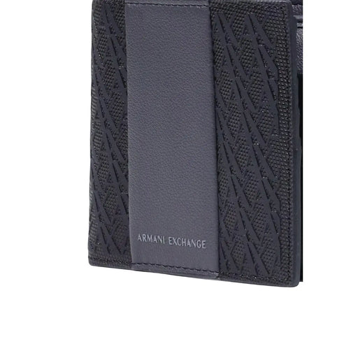 Gris foncé Armani Exchange Portefeuille homme en polyester noir avec motif texturé et empiècement en cuir lisse, dimensions 11 x 9 cm