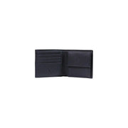 Armani Exchange men black polyester wallet with textured leather, multiple card slots, and a central compartment