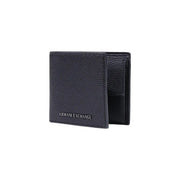 Armani Exchange men black polyester wallet 12x9 cm with black textured leather and embossed branding