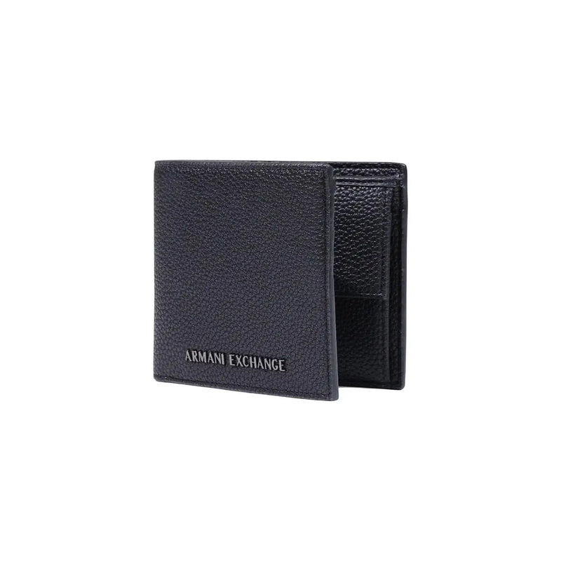 Armani Exchange men black polyester wallet 12x9 cm with black textured leather and embossed branding