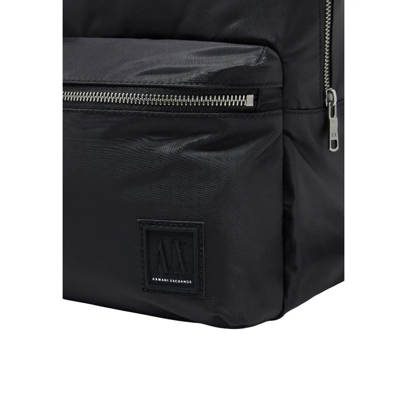 Armani Exchange Sac à dos noir pour homme, extérieur en nylon texturé et fermetures éclair argentées, dimensions : 31 x 45 x 19 cm