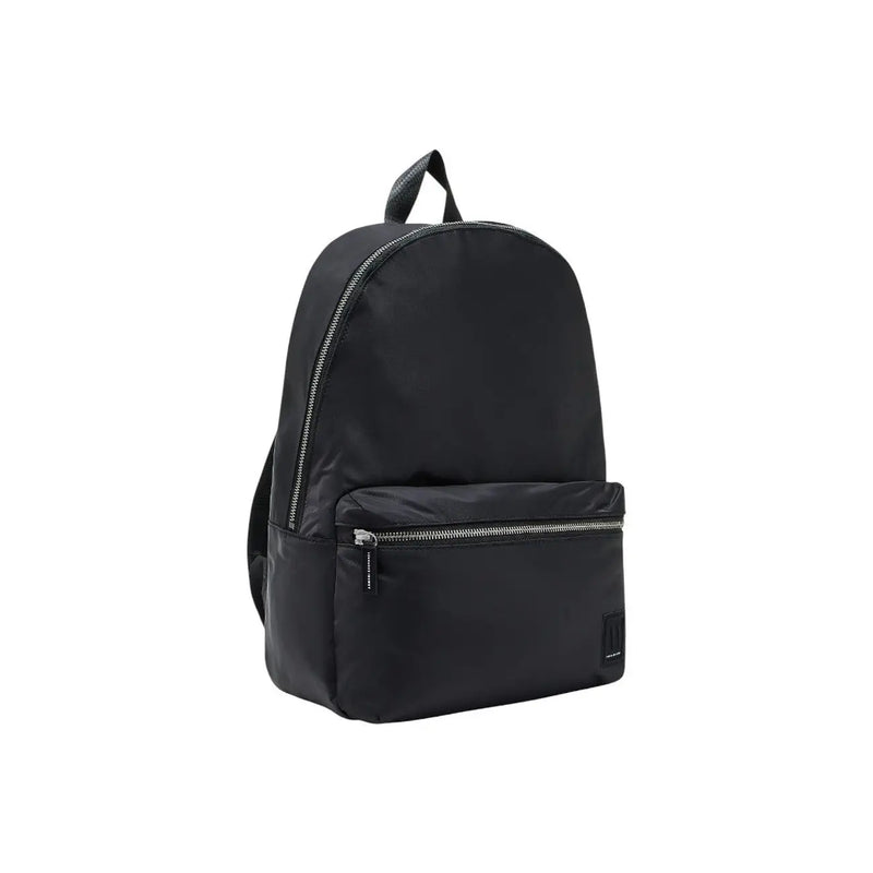 Armani Exchange Sac à dos homme en nylon noir avec fermetures éclair argentées et logo sur le côté inférieur droit, dimensions 31 x 45 x 19 cm