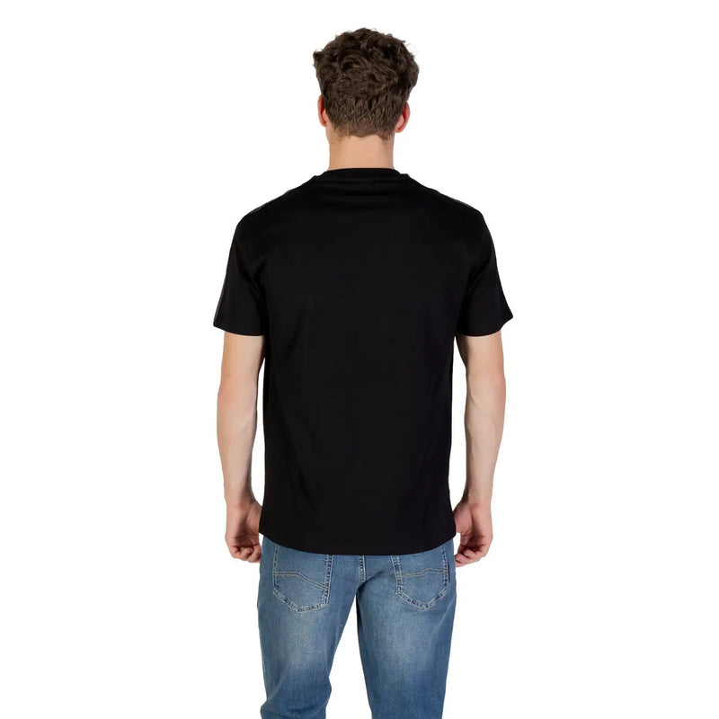 Armani Exchange men black short sleeve round neck cotton t shirt showing front with crew neck design