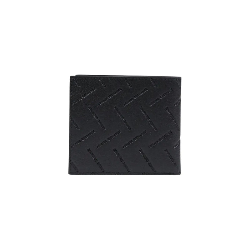 Armani Exchange men black leather wallet with repeating embossed Emporio Armani logo pattern 11x10x1.5 cm
