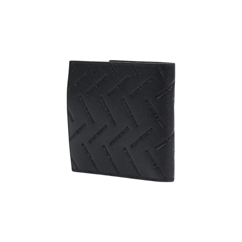 Armani Exchange men black leather wallet with embossed diagonal emporio armani logo pattern 11x10x1.5 cm