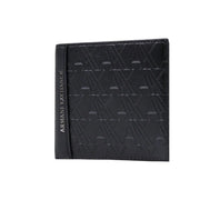 Armani Exchange men black wallet in polyester with embossed geometric pattern and stitched edges measuring 11 by 9 cm