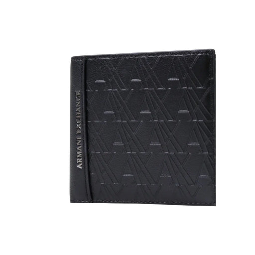 Armani Exchange Portefeuille noir pour homme en polyester avec motif géométrique en relief et bords cousus, mesurant 11 x 9 cm