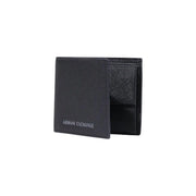 Armani exchange men black wallet with textured leather exterior polyester material and embossed branding W11 H9 cm