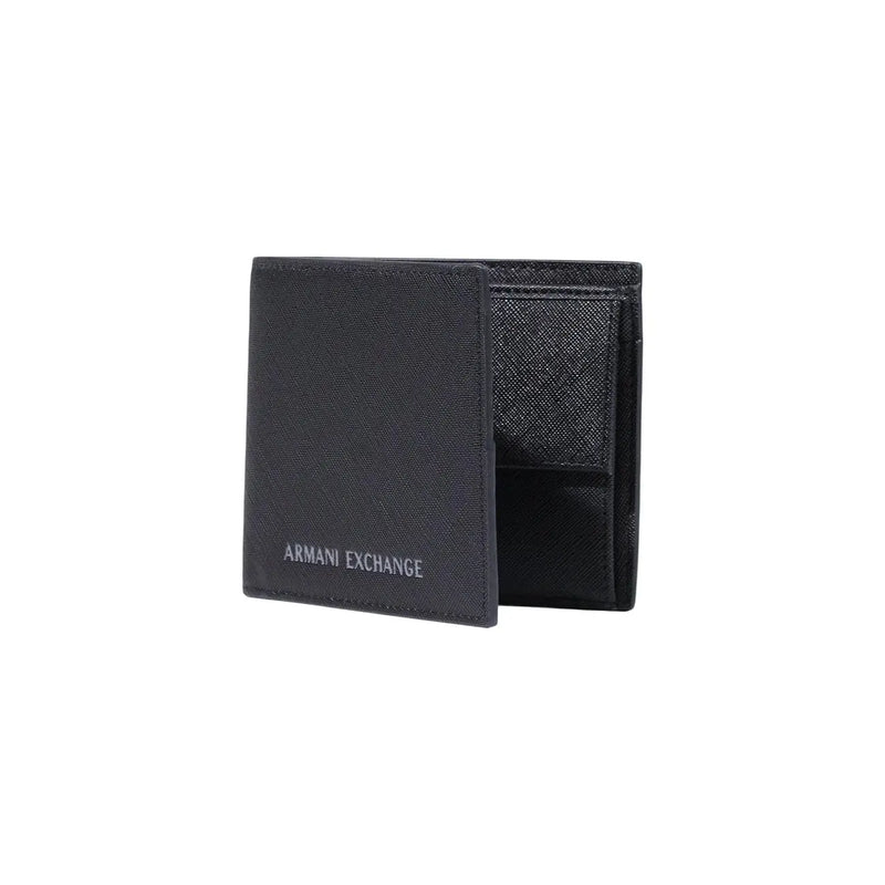 Armani exchange men black wallet with textured leather exterior polyester material and embossed branding W11 H9 cm