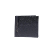 Armani Exchange men black polyester wallet with embossed logo pattern measuring W11 H9 cm shown from the back side