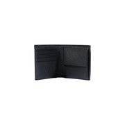 Armani Exchange men black bifold wallet in polyester with textured interior and subtle embossed logo measuring W11 H9 cm