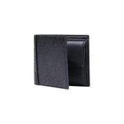 Armani Exchange men black leather wallet with embossed logo pattern polyester measuring w11 h9 cm