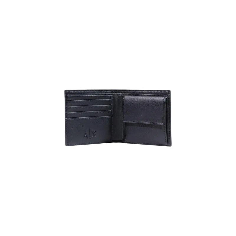 Armani Exchange men black leather bifold wallet with embossed a.k. logo polyester W11 H9 cm front view