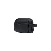 Armani Exchange Trousse de toilette homme en cuir noir texturé avec poignée, polyester, 23 x 15 x 8 cm