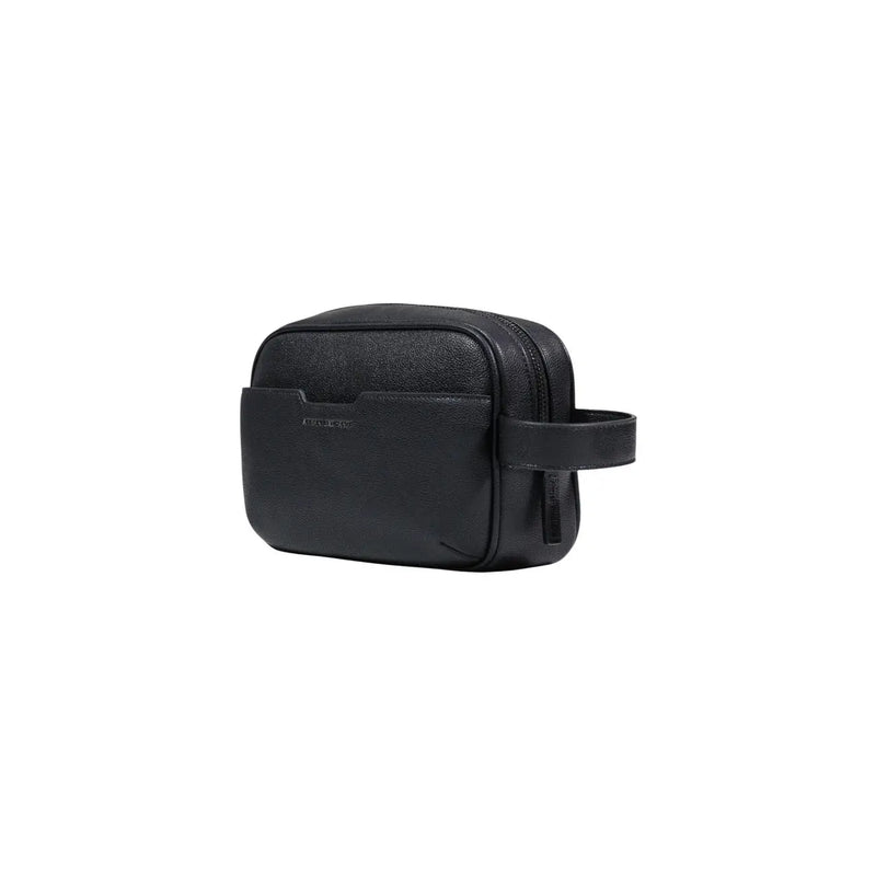 Armani Exchange Trousse de toilette homme en cuir noir texturé avec poignée, polyester, 23 x 15 x 8 cm