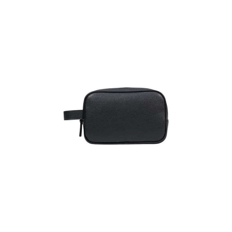 Armani Exchange Trousse de toilette homme en cuir texturé noir, avec poignée courte et fermeture éclair, 23 x 15 x 8 cm