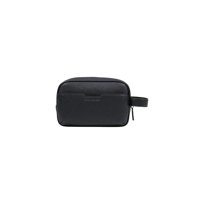 Armani Exchange Trousse de toilette homme en cuir texturé noir avec logo en relief et poignée courte, en polyester, 23 x 15 x 8 cm
